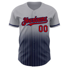 Load image into Gallery viewer, Custom Gray Pinstripe Red-Navy Authentic Fade Fashion Baseball Jersey
