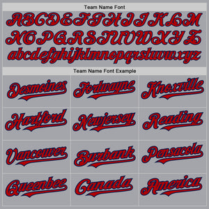 Custom Gray Pinstripe Red-Navy Authentic Fade Fashion Baseball Jersey