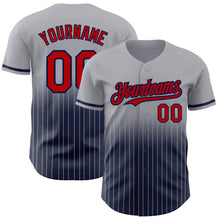 Load image into Gallery viewer, Custom Gray Pinstripe Red-Navy Authentic Fade Fashion Baseball Jersey
