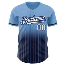 Load image into Gallery viewer, Custom Light Blue Pinstripe White-Navy Authentic Fade Fashion Baseball Jersey
