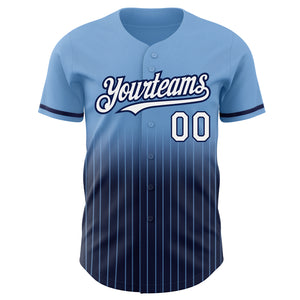 Custom Light Blue Pinstripe White-Navy Authentic Fade Fashion Baseball Jersey