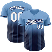 Load image into Gallery viewer, Custom Light Blue Pinstripe White-Navy Authentic Fade Fashion Baseball Jersey
