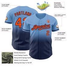 Load image into Gallery viewer, Custom Light Blue Pinstripe Orange-Navy Authentic Fade Fashion Baseball Jersey
