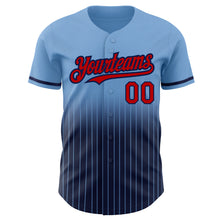 Load image into Gallery viewer, Custom Light Blue Pinstripe Red-Navy Authentic Fade Fashion Baseball Jersey
