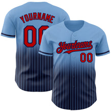 Load image into Gallery viewer, Custom Light Blue Pinstripe Red-Navy Authentic Fade Fashion Baseball Jersey
