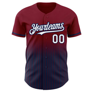 Custom Maroon Pinstripe White-Navy Authentic Fade Fashion Baseball Jersey