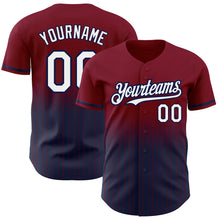 Load image into Gallery viewer, Custom Maroon Pinstripe White-Navy Authentic Fade Fashion Baseball Jersey
