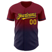 Load image into Gallery viewer, Custom Maroon Pinstripe Gold-Navy Authentic Fade Fashion Baseball Jersey
