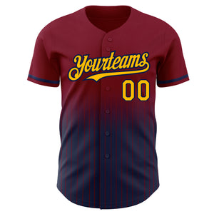 Custom Maroon Pinstripe Gold-Navy Authentic Fade Fashion Baseball Jersey