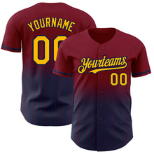 Load image into Gallery viewer, Custom Maroon Pinstripe Gold-Navy Authentic Fade Fashion Baseball Jersey
