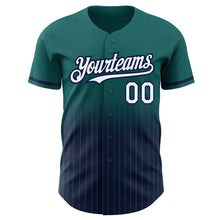 Load image into Gallery viewer, Custom Teal Pinstripe White-Navy Authentic Fade Fashion Baseball Jersey
