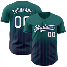 Load image into Gallery viewer, Custom Teal Pinstripe White-Navy Authentic Fade Fashion Baseball Jersey
