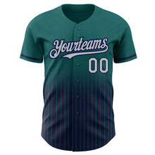 Load image into Gallery viewer, Custom Teal Pinstripe Gray-Navy Authentic Fade Fashion Baseball Jersey
