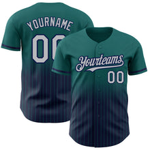 Load image into Gallery viewer, Custom Teal Pinstripe Gray-Navy Authentic Fade Fashion Baseball Jersey
