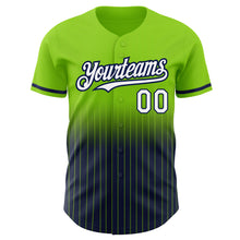 Load image into Gallery viewer, Custom Neon Green Pinstripe White-Navy Authentic Fade Fashion Baseball Jersey
