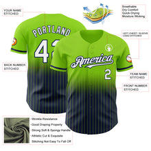 Load image into Gallery viewer, Custom Neon Green Pinstripe White-Navy Authentic Fade Fashion Baseball Jersey
