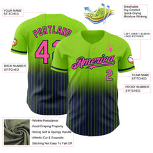 Load image into Gallery viewer, Custom Neon Green Pinstripe Pink-Navy Authentic Fade Fashion Baseball Jersey
