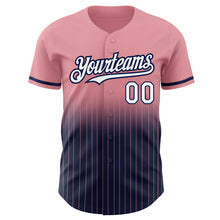 Load image into Gallery viewer, Custom Medium Pink Pinstripe White-Navy Authentic Fade Fashion Baseball Jersey
