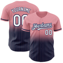 Load image into Gallery viewer, Custom Medium Pink Pinstripe White-Navy Authentic Fade Fashion Baseball Jersey
