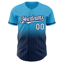 Load image into Gallery viewer, Custom Sky Blue Pinstripe White-Navy Authentic Fade Fashion Baseball Jersey
