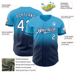 Custom Sky Blue Pinstripe White-Navy Authentic Fade Fashion Baseball Jersey