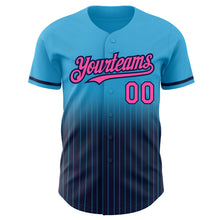 Load image into Gallery viewer, Custom Sky Blue Pinstripe Pink-Navy Authentic Fade Fashion Baseball Jersey
