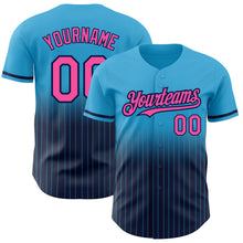 Load image into Gallery viewer, Custom Sky Blue Pinstripe Pink-Navy Authentic Fade Fashion Baseball Jersey
