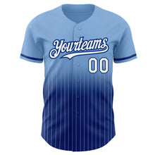 Load image into Gallery viewer, Custom Light Blue Pinstripe White-Royal Authentic Fade Fashion Baseball Jersey
