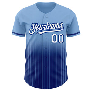 Custom Light Blue Pinstripe White-Royal Authentic Fade Fashion Baseball Jersey