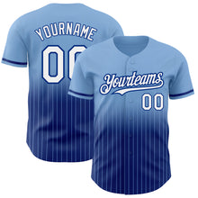 Load image into Gallery viewer, Custom Light Blue Pinstripe White-Royal Authentic Fade Fashion Baseball Jersey
