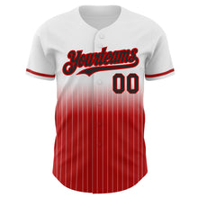 Load image into Gallery viewer, Custom White Pinstripe Black-Red Authentic Fade Fashion Baseball Jersey
