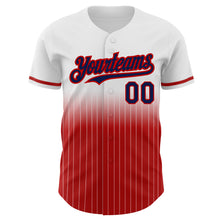 Load image into Gallery viewer, Custom White Pinstripe Navy-Red Authentic Fade Fashion Baseball Jersey
