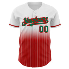 Load image into Gallery viewer, Custom White Pinstripe Kelly Green-Red Authentic Fade Fashion Baseball Jersey
