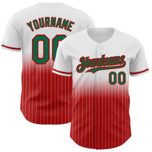 Load image into Gallery viewer, Custom White Pinstripe Kelly Green-Red Authentic Fade Fashion Baseball Jersey
