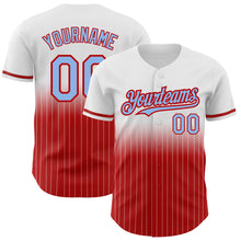 Load image into Gallery viewer, Custom White Pinstripe Light Blue-Red Authentic Fade Fashion Baseball Jersey
