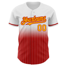 Load image into Gallery viewer, Custom White Pinstripe Gold-Red Authentic Fade Fashion Baseball Jersey
