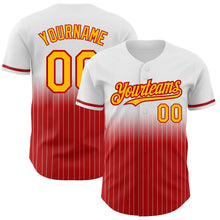 Load image into Gallery viewer, Custom White Pinstripe Gold-Red Authentic Fade Fashion Baseball Jersey
