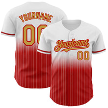 Load image into Gallery viewer, Custom White Pinstripe Old Gold-Red Authentic Fade Fashion Baseball Jersey
