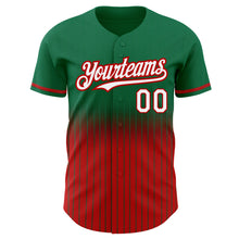 Load image into Gallery viewer, Custom Kelly Green Pinstripe White-Red Authentic Fade Fashion Baseball Jersey
