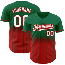 Load image into Gallery viewer, Custom Kelly Green Pinstripe White-Red Authentic Fade Fashion Baseball Jersey
