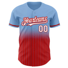 Load image into Gallery viewer, Custom Light Blue Pinstripe White-Red Authentic Fade Fashion Baseball Jersey
