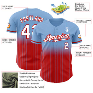 Custom Light Blue Pinstripe White-Red Authentic Fade Fashion Baseball Jersey