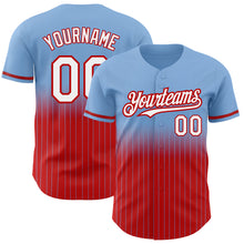 Load image into Gallery viewer, Custom Light Blue Pinstripe White-Red Authentic Fade Fashion Baseball Jersey
