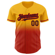 Load image into Gallery viewer, Custom Gold Pinstripe Black-Red Authentic Fade Fashion Baseball Jersey
