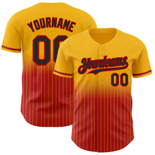 Load image into Gallery viewer, Custom Gold Pinstripe Black-Red Authentic Fade Fashion Baseball Jersey
