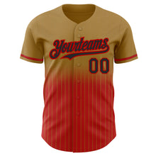 Load image into Gallery viewer, Custom Old Gold Pinstripe Black-Red Authentic Fade Fashion Baseball Jersey
