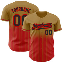 Load image into Gallery viewer, Custom Old Gold Pinstripe Black-Red Authentic Fade Fashion Baseball Jersey
