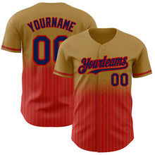 Load image into Gallery viewer, Custom Old Gold Pinstripe Navy-Red Authentic Fade Fashion Baseball Jersey
