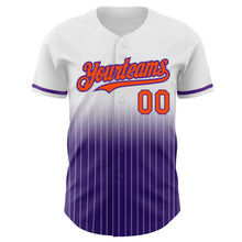 Load image into Gallery viewer, Custom White Pinstripe Orange-Purple Authentic Fade Fashion Baseball Jersey
