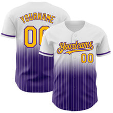 Load image into Gallery viewer, Custom White Pinstripe Gold-Purple Authentic Fade Fashion Baseball Jersey
